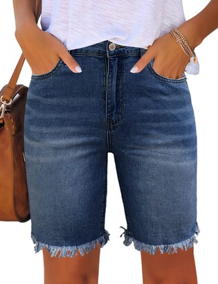 Utyful Women's Bermuda Jeans Shorts Summer Raw Hem Distressed Denim Shorts  Raw Hem-Denim Blue Small - ShopStyle