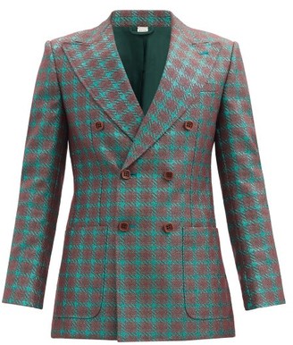 Gucci Double-breasted Check Cotton-blend Blazer - Green