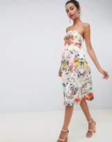 Thumbnail for your product : ASOS Design DESIGN bandeau floral midi trapeze prom dress