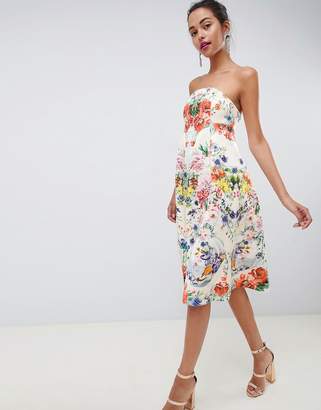 ASOS Design DESIGN bandeau floral midi trapeze prom dress