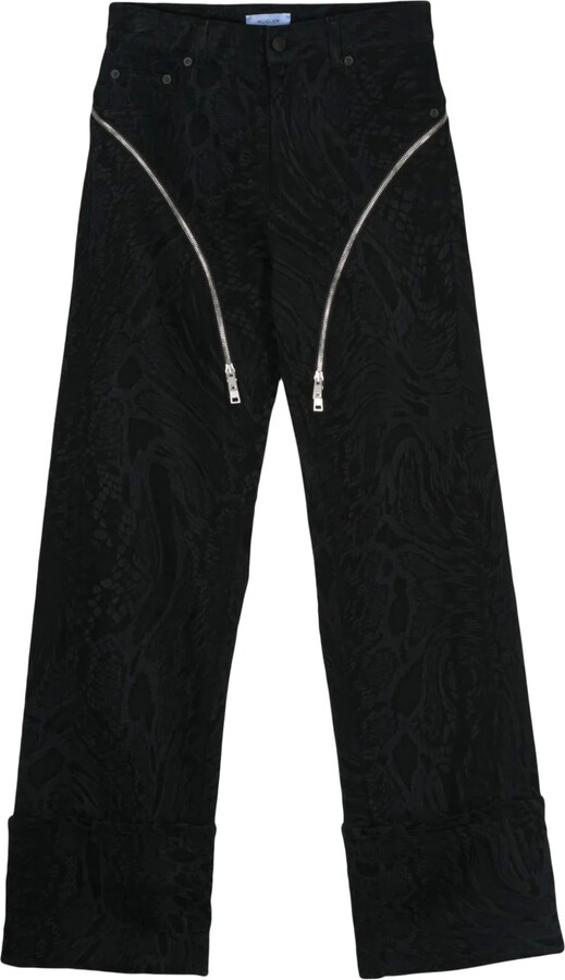 Thierry Mugler Zip-Embellished Snake-Print Jeans