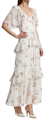 Theia Floral Embroidered Chiffon Dress