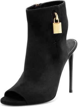 Tom Ford Open-Toe Suede Ankle-Lock Bootie, Black