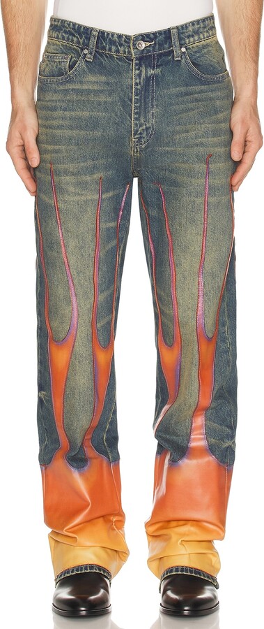 Who Decides War by Ev Bravado Flame Denim Pants in Blue