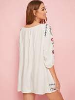 Thumbnail for your product : Shein Tribal Embroidery Tie Neck Blouse