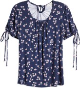 Thumbnail for your product : Loveappella Floral Ruched Sleeve Jersey Top