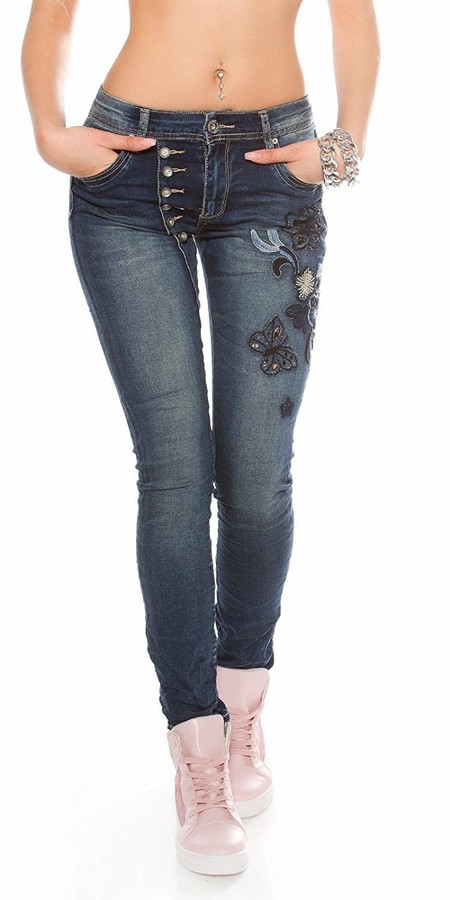 Rose Player Noir Triple Xxx Sexy Women's Boyfriend Style Skinny Denim Jeans  Embroidered Blue Faded UK 10-20 (Tag 44 fits UK 16 Waist 34"-35") -  ShopStyle