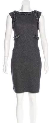 Chanel Lesage Tweed-Trimmed Cashmere Dress
