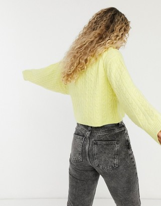 Reclaimed Vintage inspired boxy cable jumper in yellow