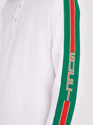 Gucci Web-stripe Long-sleeved Cotton-pique Polo Shirt - Mens - White Multi