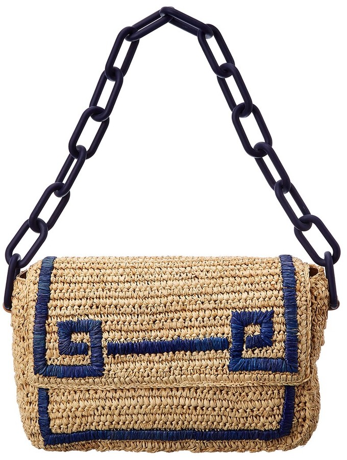 PAMELA MUNSON Greek Key Straw Shoulder Bag ShopStyle