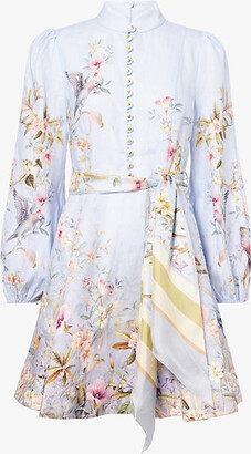 Zimmermann Womens Blue Aviary Rebellion Floral Linen Mini Dress M