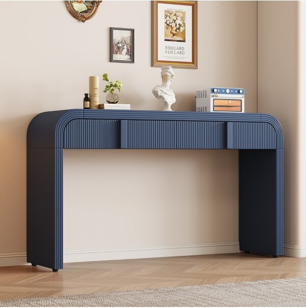 KTMBDWConsoleTablewith2DrawersFlutedEntrywayTablesSofaTableBehindCouchforLivingRoomFarmhouseEntryTablesforHallwayBlue