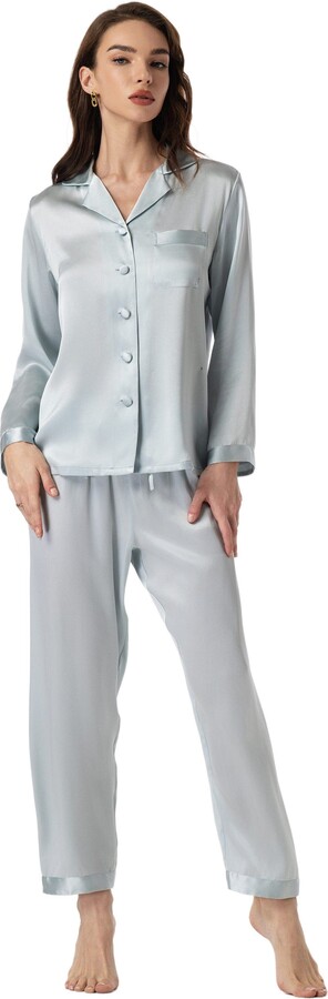 SILKSILKY Silk Button Up Collared Women's Pajama Set
