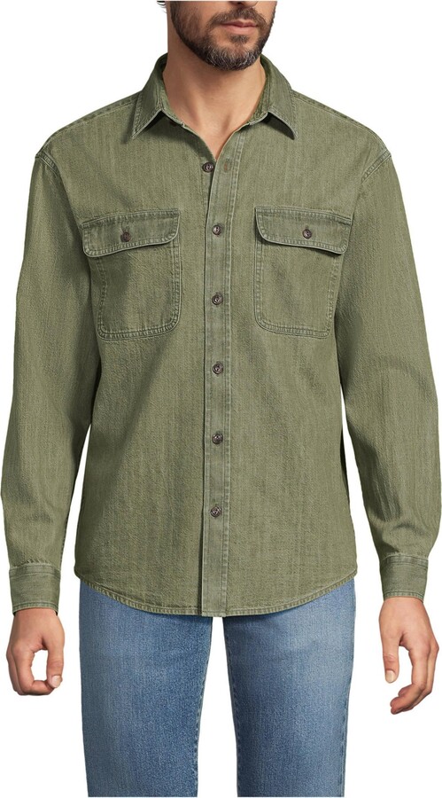 Lands' End Men's Long Sleeve Indigo Work Shirt