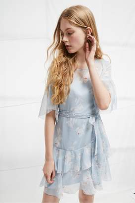 French Connection Alba Sheer Tie Waist Ruffle Dress