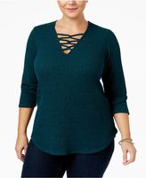 Thumbnail for your product : ING Trendy Plus Size Lace-Up Sweater