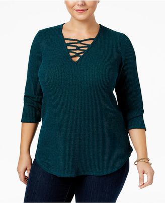 ING Trendy Plus Size Lace-Up Sweater