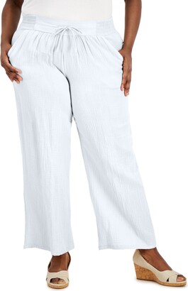 JM Collection Plus Size Gauze Drawstring Pants, Created for Macy's