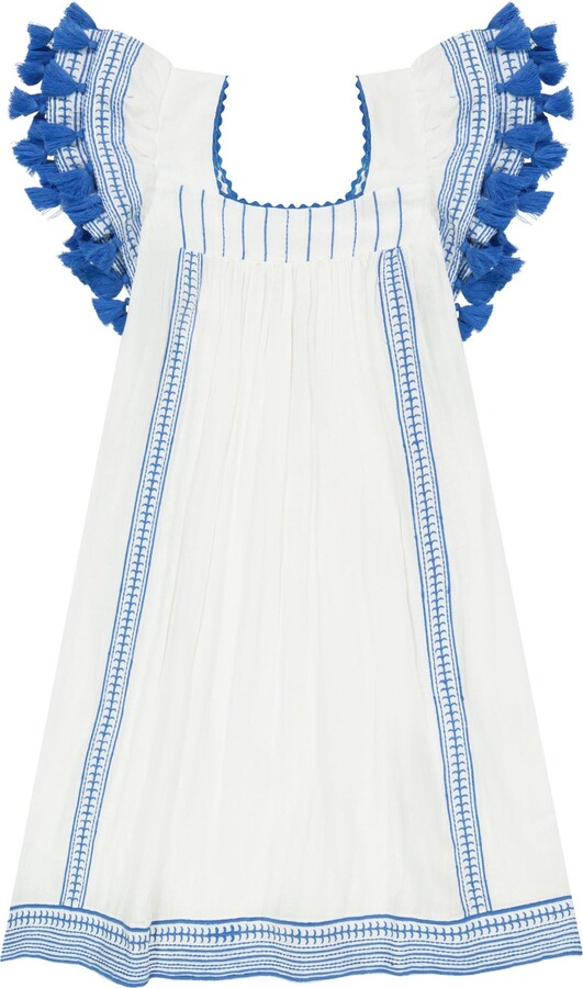 Mer St. Barth Mini Sandrine Women's Dress Lapis Blue Embroidery