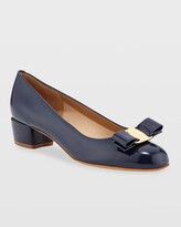Thumbnail for your product : Ferragamo Patent Bow Pumps, Oxford Blue