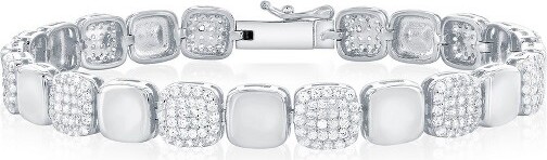 Bella Silver BellaSilverSterlingSilverAlternatingPolished&CZSquareBracelet-Silver-7.25Inch