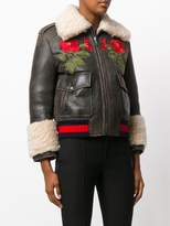 Thumbnail for your product : Gucci embroidered shearling lined bomber jacket
