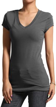 TheMogan Women's Baisc V-Neck Short Sleeve T-Shirts Cotton Tee L