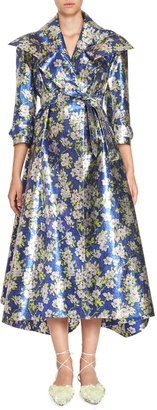 DELPOZO Floral Gabardine Coat Dress, Blue