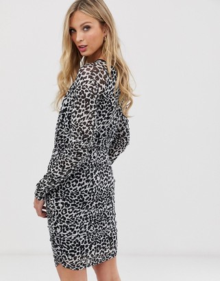 Ichi leopard ruched mini dress