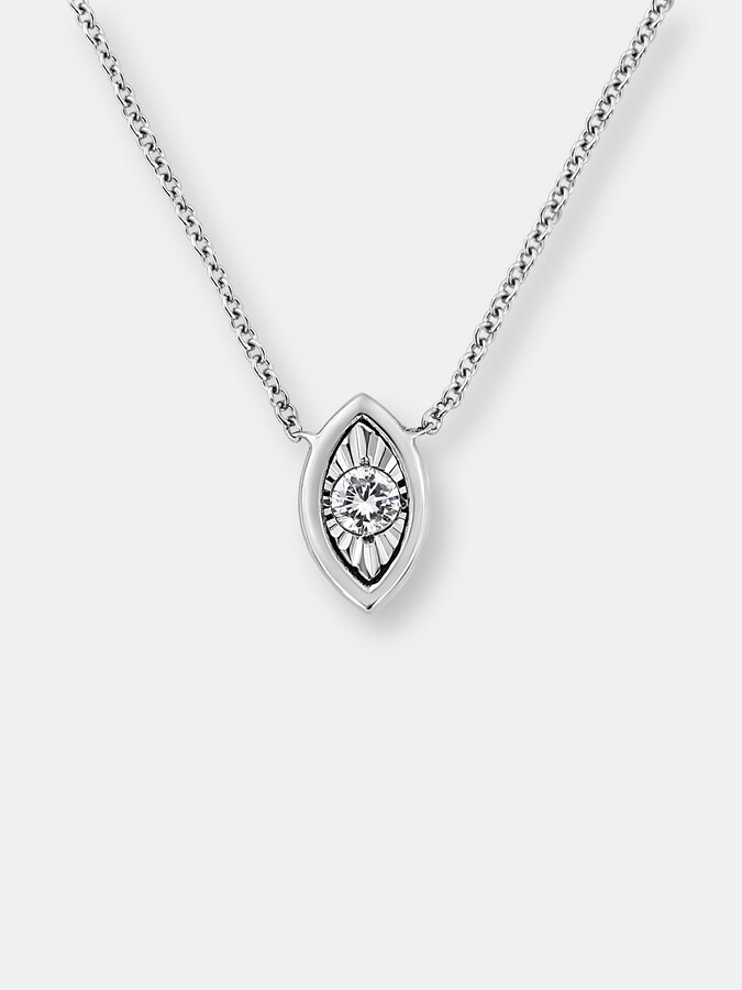 Sterling Silver Rhodium Plated Emerald-cut Garnet & Diamond Pendant Color H-I, Clarity SI2-I1 