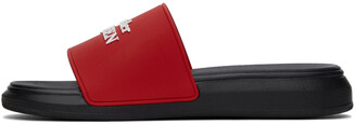 Alexander McQueen Red & Black Logo Pool Slides