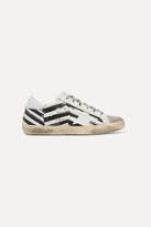 Thumbnail for your product : Golden Goose Superstar Distressed Printed Leather And Suede Sneakers - White