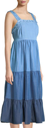 philosophy Tiered Colorblock Chambray Midi Dress