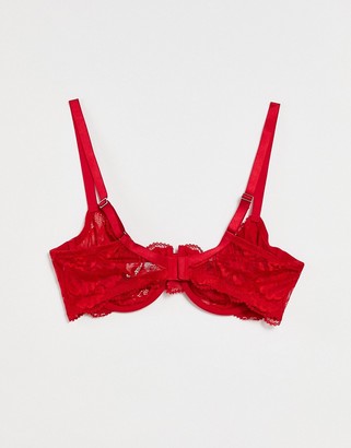Lindex Elsa sheer lace non padded balconette bra in red - ShopStyle