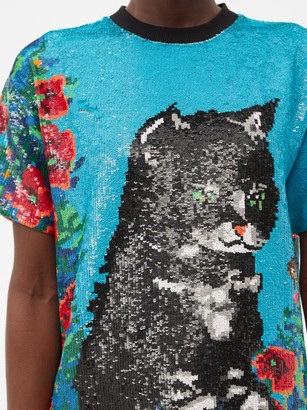 Ashish Cat-sequinned Cotton-muslin T-shirt - Multi
