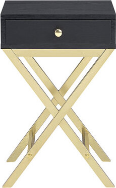 Ebern Designs Black And Brass Living Room Furniture - Accent Table With Drawer Appeal Practical Decor Option