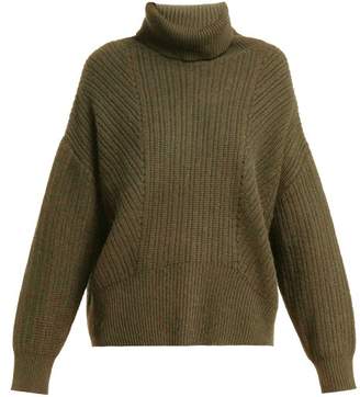 Nili Lotan Kiernan Ribbed Knit Cashmere Roll Neck Sweater - Womens - Khaki