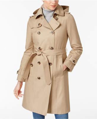 London Fog Hooded Belted Trench Coat