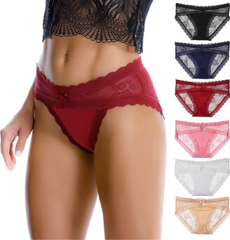 6 Pcs Women's Sexy Lace Thong Panties Bikini Cheeky Underwear Breathable Hipster  Panties 