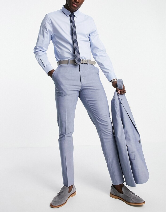 ASOS DESIGN wedding skinny suit pants in mid blue heather - ShopStyle
