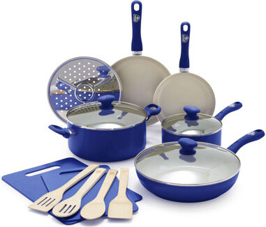 GreenLife Sandstone Healthy Ceramic Nonstick, 15 Piece Kitchen Cookware Pots and Frying Sauce Pans Set, PFAS- Free, Dishwasher Safe