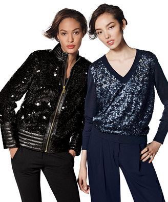 Magaschoni Long-Sleeve Sequined-Front Sweater