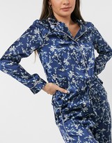 Thumbnail for your product : Vero Moda satin pajama set in navy floral print