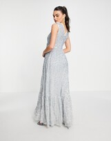 Thumbnail for your product : Maya all over embellished maxi dress with lace top in ice blue