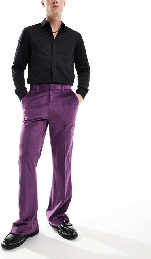 ASOS DESIGN flare tuxedo suit trouser in purple velvet ShopStyle