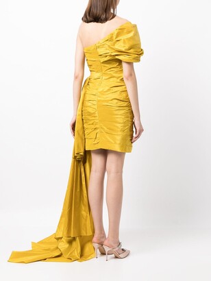 Oscar de la Renta One-Shoulder Ruched Silk Dress