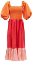 Thumbnail for your product : Rhode Resort Eloise Shirred Colour-block Cotton-poplin Dress - Pink Multi