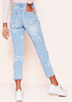 Ever New Jaclyn Denim Slogan Painted Distressed Jeans