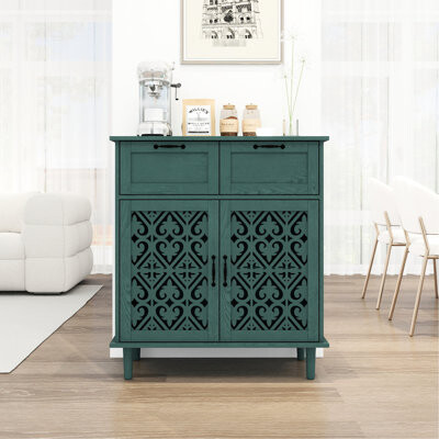 Alcott Hill 2 Door Drawer Cabinet In Dark , For Bedroom, Living Room, Study. With Allure, Black Metal Handle, Smooth Bottom Slide Rail, Feet Good Bearing, Lock Wa